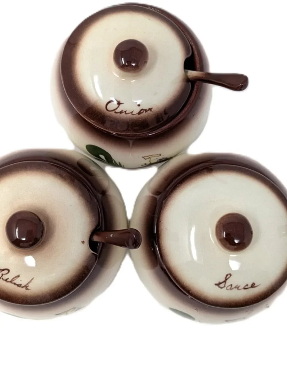 Brock of California CHANTICLEER Rooster condiment Jars Set of 3 VTG 50s